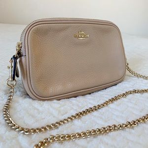 Coach Pebbled Leather Pink Beige Crossbody Purse